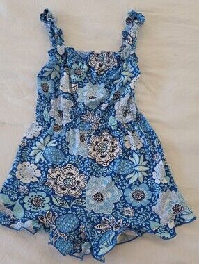 Btween Girls Turquiose Floral Pineapple Sleeveless Romper Size 7